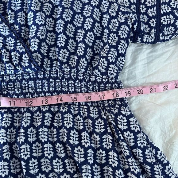 Draper James RSVP Dress XXL Blue Floral Short Sleeve Smocked Waist V Neck Lined - Picture 6 of 9